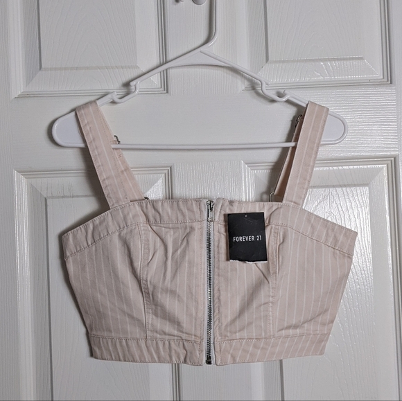 NWT Baby Pink Striped‎ Zip-Up Front Cropped Tank Top from Forever 21 Size M - Picture 1 of 4